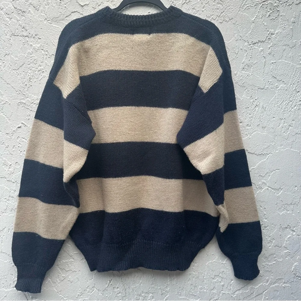 BOSTON TRADERS Sweater Men XL 100% Wool Stripe Rugby Crew Preppy - Picture 4 of 5